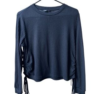 SHEIN Casual Ribbed Long Sleeve Crop Top Side Tie Hinges Size M Whimsy Goth Wear